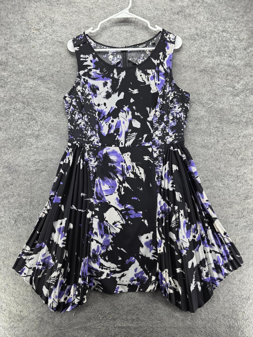 Simply Vera Vera Wang Dress Womens L Black Fit & Flare Asymmetric Floral Pleated